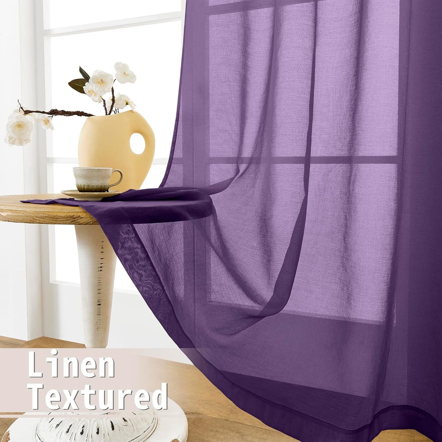 Tollpiz Sheer Door Curtain Closet Linen Textured Curtain Sheers Doorway Light Filtering Voile French Door Rod Pocket Curtains Patio Glass Door, 25 x 80 inches Long, Royal Purple, Set of 1 Panel