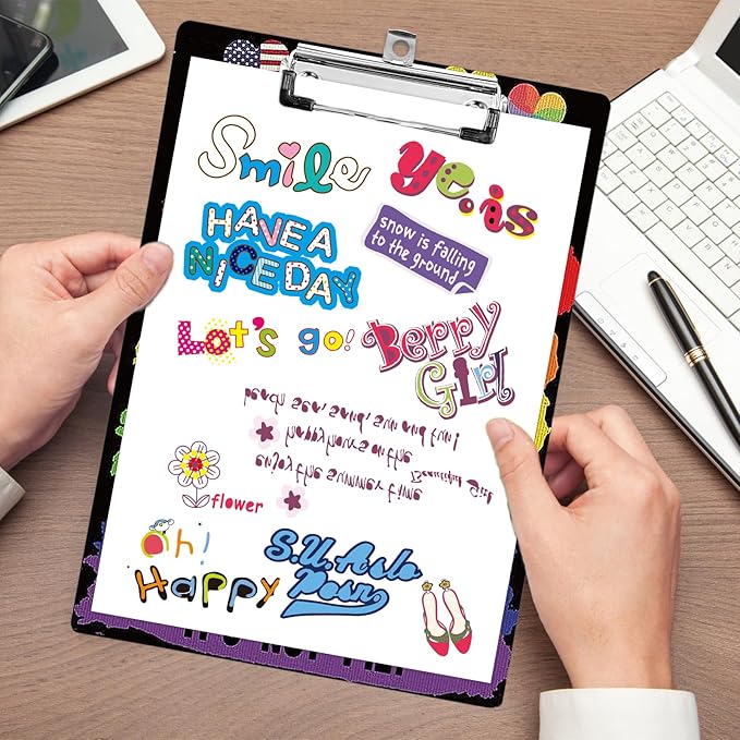 Plastic A4 Clipboards, Cute Fashion Clipboard Decorative, 12.2" x 8.7" Standard A4 Size Clipboards, Plastic Acrylic Clipboard for Teacher, Social Worker, Students,Women, Office Supplies (Black)