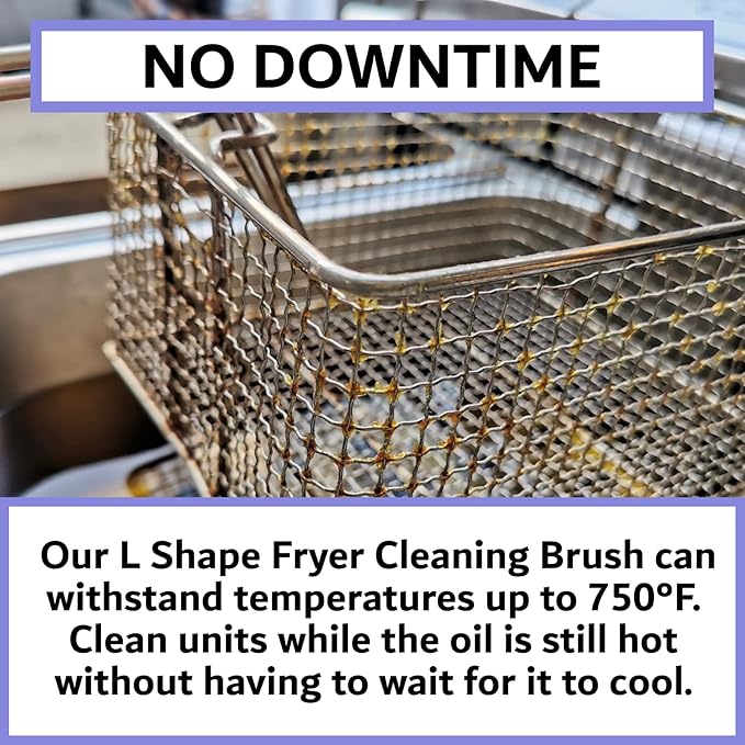4-Pack Deep Fryer Cleaning Brush – L-Shaped High-Temp Commercial Kitchen Tool - Heavy Duty Brass Bristles - Heat Resistant to 750F - Deep Fryer Cleaner - Made in USA by FryOilSaver Co. B53C