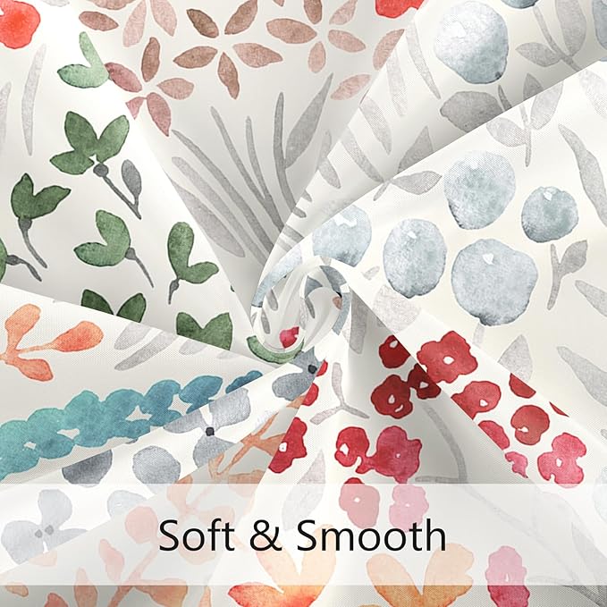 Colorful Floral Shower Curtain, Retro Red Teal Flower Fabric Shower Curtain, Cute Funky Watercolor Wildflower Shower Curtain Set, Cottagecore Bohemian Bathroom Decor, 72x72