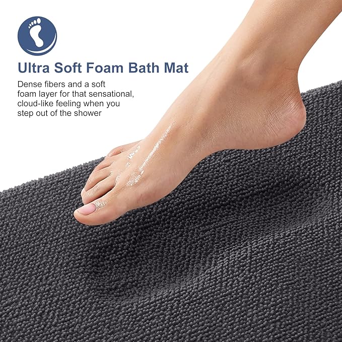 OLANLY Thick Memory Foam Bath Mat Rug 40x24, Extra Soft Absorbent Bathroom Rug, Quick Dry Bath Mats, Non-Slip, Machine Washable Carpet for Bathroom, Tub and Shower, Home Decor Accessories, Dark Grey