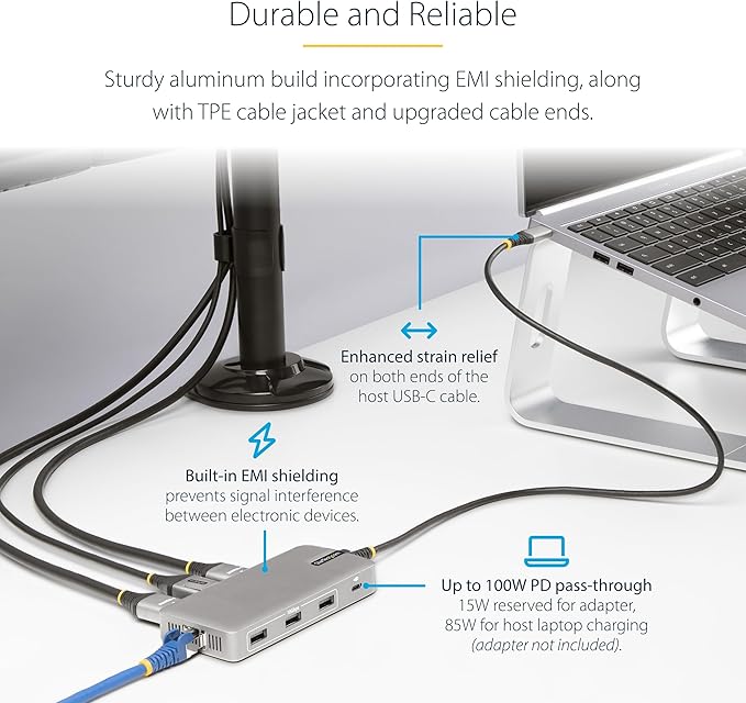 StarTech.com USB-C Docking Station for Windows and ChromeOS, Triple 4K HDMI DP Video, USB 10Gbps Hub, 100W Laptop Charging, GbE