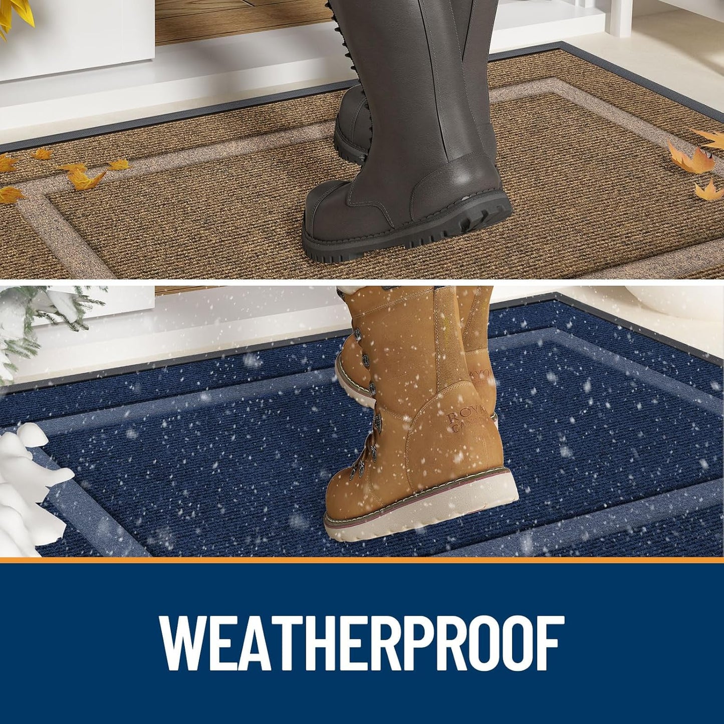 OLANLY Front Door Mat Indoor Outdoor Entrance, Waterproof All-Season, All-Weather Doormat, Sturdy Natural Rubber, Fade Resistant, Low Profile, Easy Clean Patio Porch Entryway Mat, 29.5x17, Blue