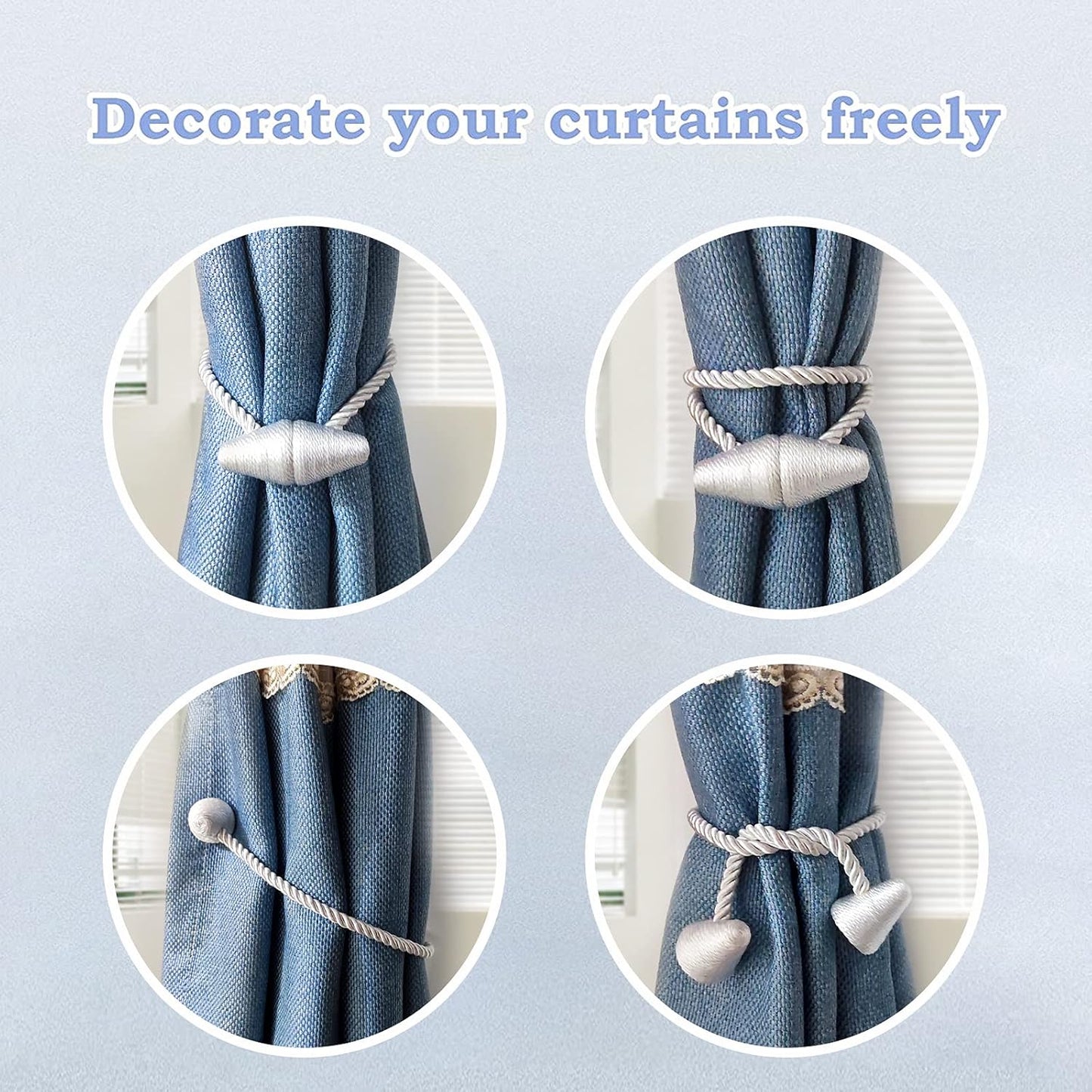 Hion Magnetic Curtain Tiebacks Golden 2pcs, Curtain Tiebacks Buckles Holdbacks Holders Hooks Clip for Home Bedroom Office Decorative Curtain