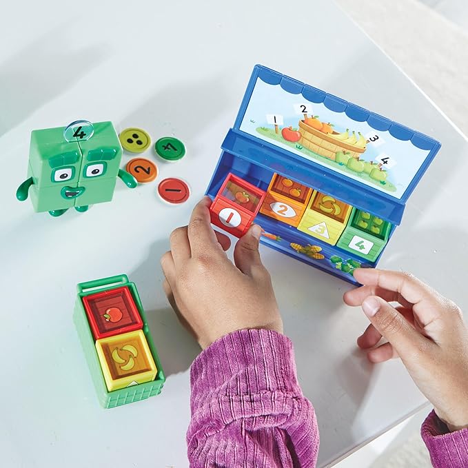hand2mind Numberblocks Add It Up Mini Market, Grocery Store Playset, Math Toys for Kids 3-5, Counting Toys, Learning Money, Numbers for Toddlers, Mini Shopping Cart, Pretend Play Figure Playset