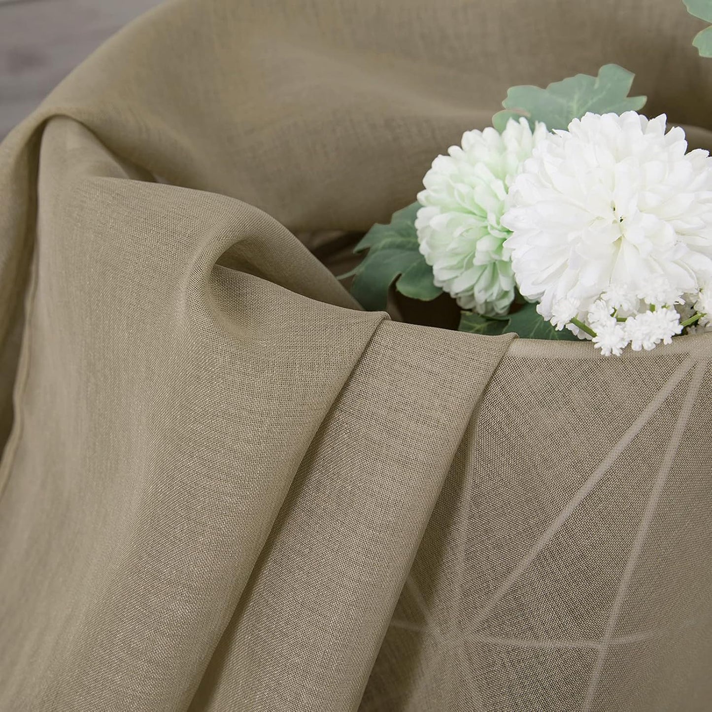Tollpiz Short Sheer Tier Curtains Linen Textured Half Kitchen Curtain Sheers Light Filtering Rod Pocket Voile Small Curtain for Bathroom, 25 x 24 inches Long, Taos Taupe, Set of 2 Panels