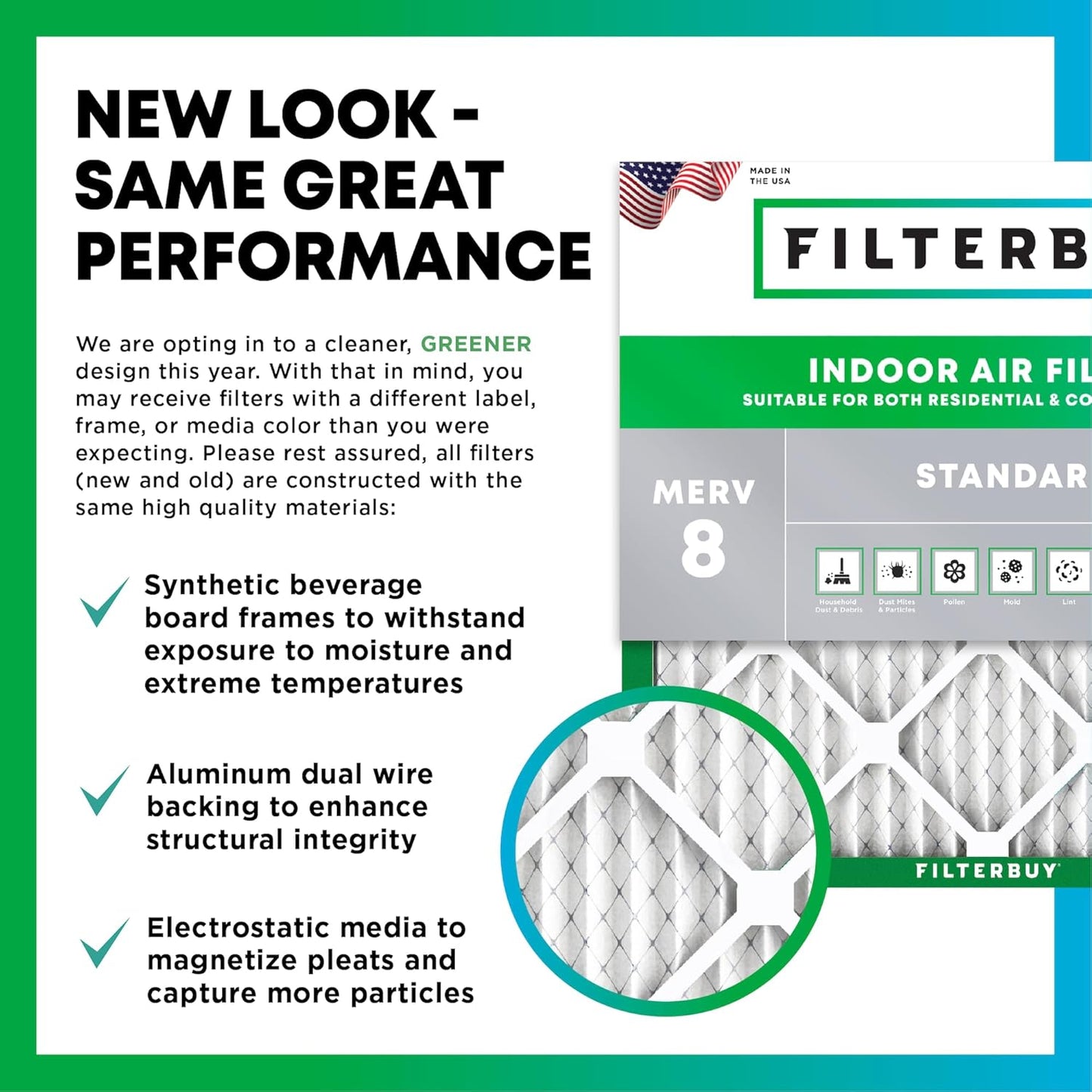 Filterbuy 16x21x1 Air Filter MERV 8 (MPR 700) Dust Defense Replacement (6-Pack), Electrostatic Pleated HVAC AC Furnace Filters, Made in USA (Actual Size: 15.50 x 20.50 x 0.75)