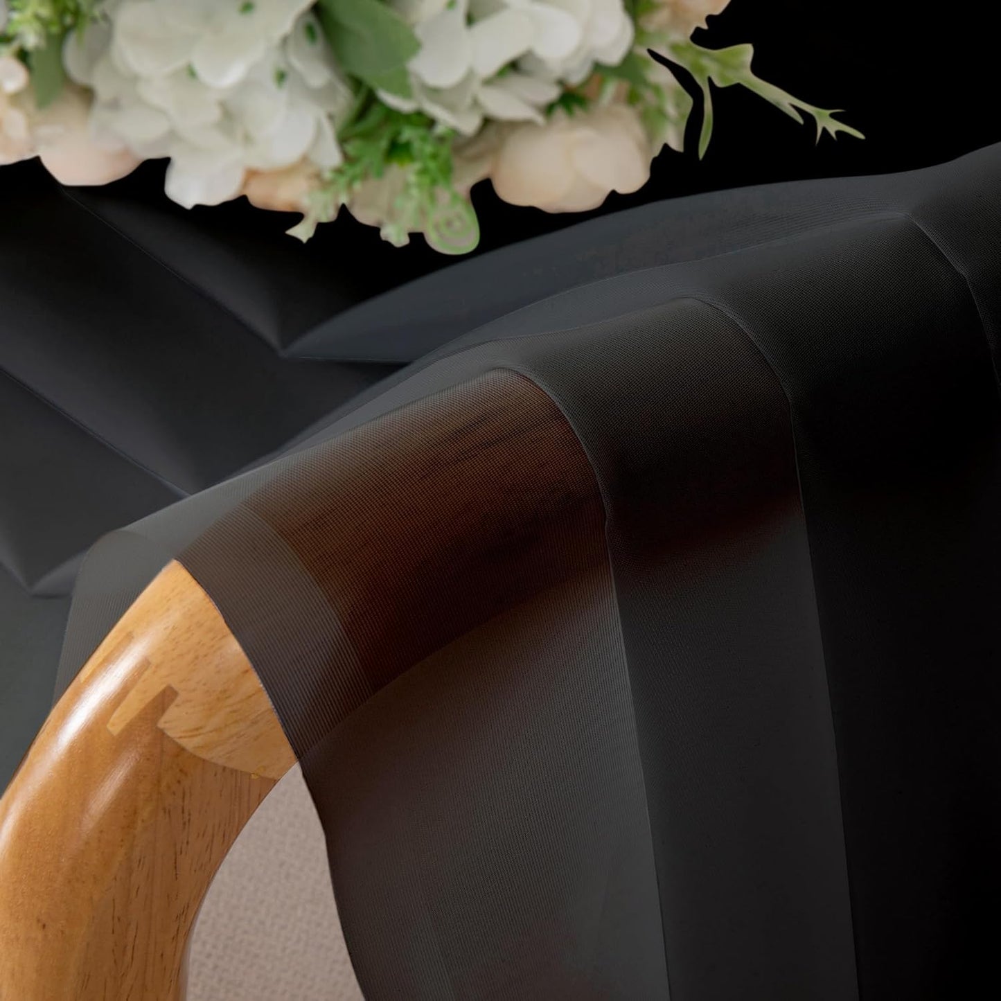 Chyhomenyc Black Sheer Window Curtain Panels 54 Inch 2 Panels, Light Filtering Solid Voile Curtains Drapes for Small Window/Bathroom/Living Room/Bedroom, Rod Pocket, Each 42Wx54L