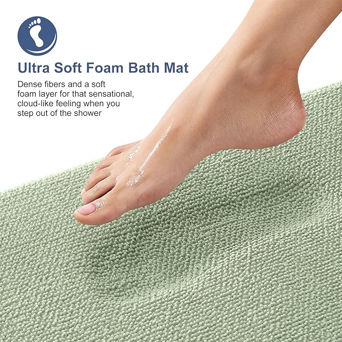 OLANLY Toilet Rugs U-Shaped 24x20, Extra Soft Absorbent Thick Memory Foam Contour Bathroom Rugs, Dry Quickly, Machine Washable, Non-Slip Toilet Bath Mat, Home Decor Accessories, Sage Green