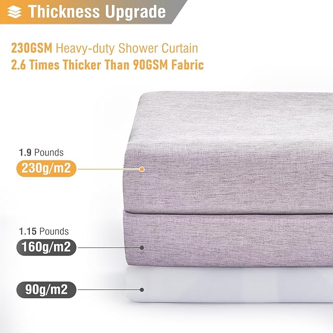 BTTN Lavender Shower Curtain - Linen Textured Heavy Duty Waterproof Cloth Shower Curtain Set with 12 Plastic Hooks, Hotel Spa Luxury Simple Decorative Thick Fabric Shower Curtains for Bathroom - 72x72