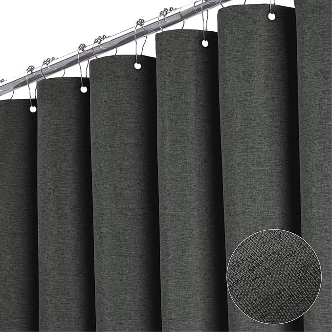 BTTN 60 Inch Stall Fabric Shower Curtain - Linen Cloth Heavy Duty Shower Curtain Set with 10 Plastic Hooks, Narrow Waterproof Decorative Bath Curtains for Bathroom and Bathtubs - 60x72 - Charcoal Grey
