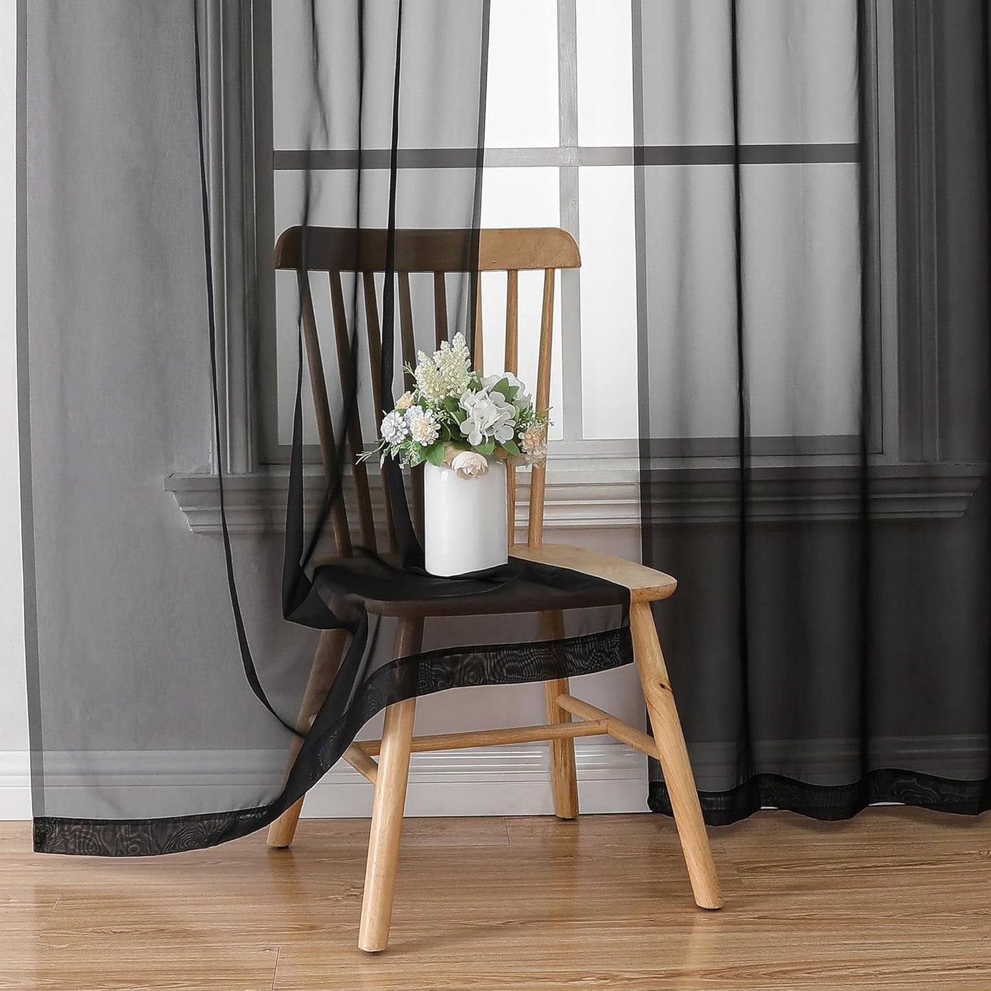 Chyhomenyc Black Sheer Curtains 96 inches Long Window Draperies 2 Panels, Solid Elegant Window Voile Panels/Drapes/Treatment/Backdrop for Bedroom Living Room Wedding Party Decor, 42 Wx96 L, 8FT L