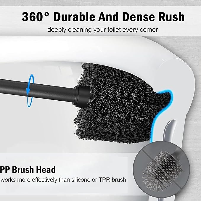 Silver Chrome Toilet Bowl Brush with Holder with Removable lastic Liner, Durable Bathroom Cleaning Tool, Bathroom Cleaner Brush for Efficient Cleaning and Hygiene