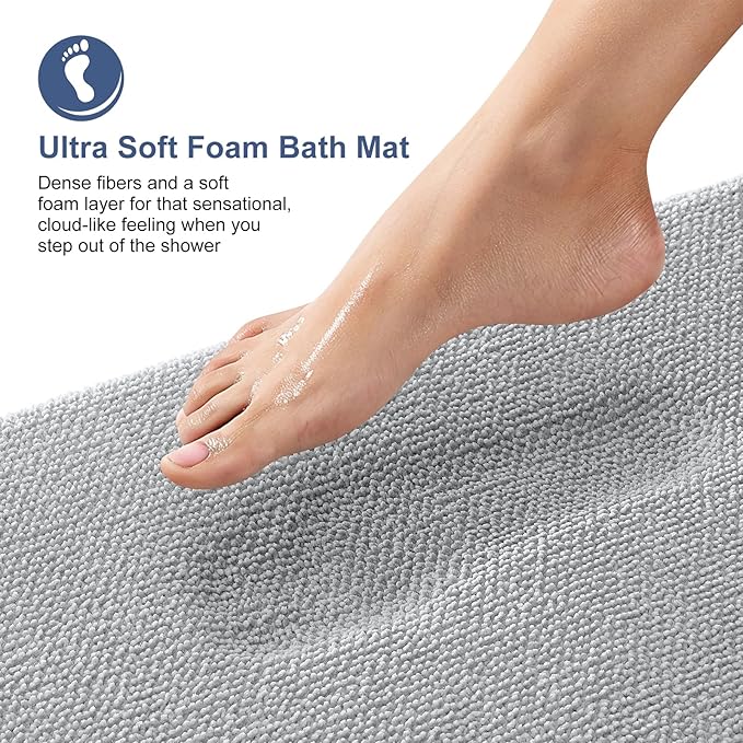 OLANLY Thick Memory Foam Bath Mats Rugs 50x30, Extra Soft Absorbent Bathroom Rug, Quick Dry Bath Mat, Non-Slip, Machine Washable Carpet for Bathroom, Tub and Shower, Home Decor Accessories, Light Grey
