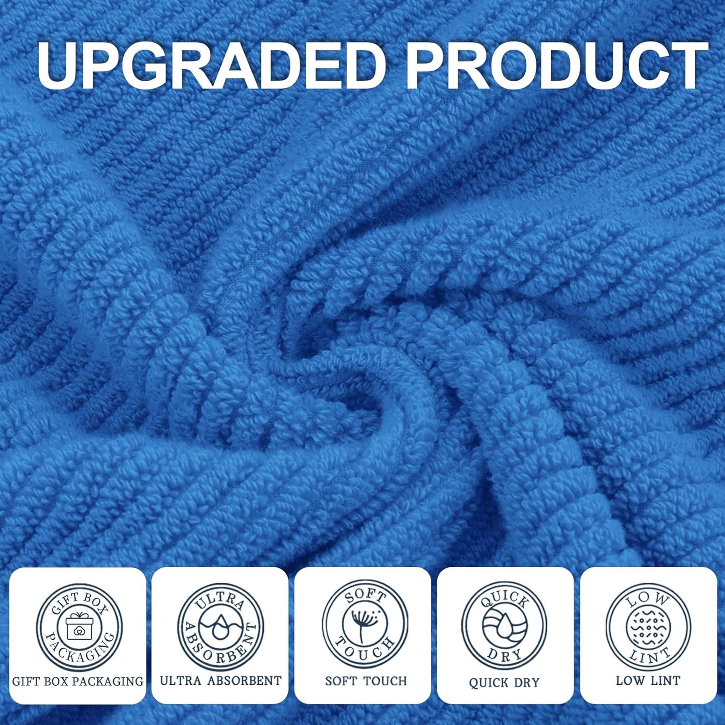 VOOVA & MOVAS Blue Hand Towels for Bathroom, 4 Pack Large 18"x28" - 100% Cotton | Quick Dry | Thick | Soft | Lightweight, Bathroom Hand Towels, Luxury Towel Gift Set, Denim Blue