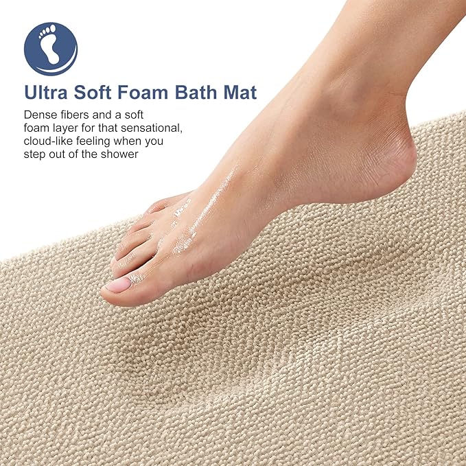 OLANLY Thick Memory Foam Bath Mat Rug 47x32, Extra Soft Absorbent Bathroom Rug, Quick Dry Bath Mats, Non-Slip, Machine Washable Carpet for Bathroom, Tub and Shower, Home Decor Accessories, Beige