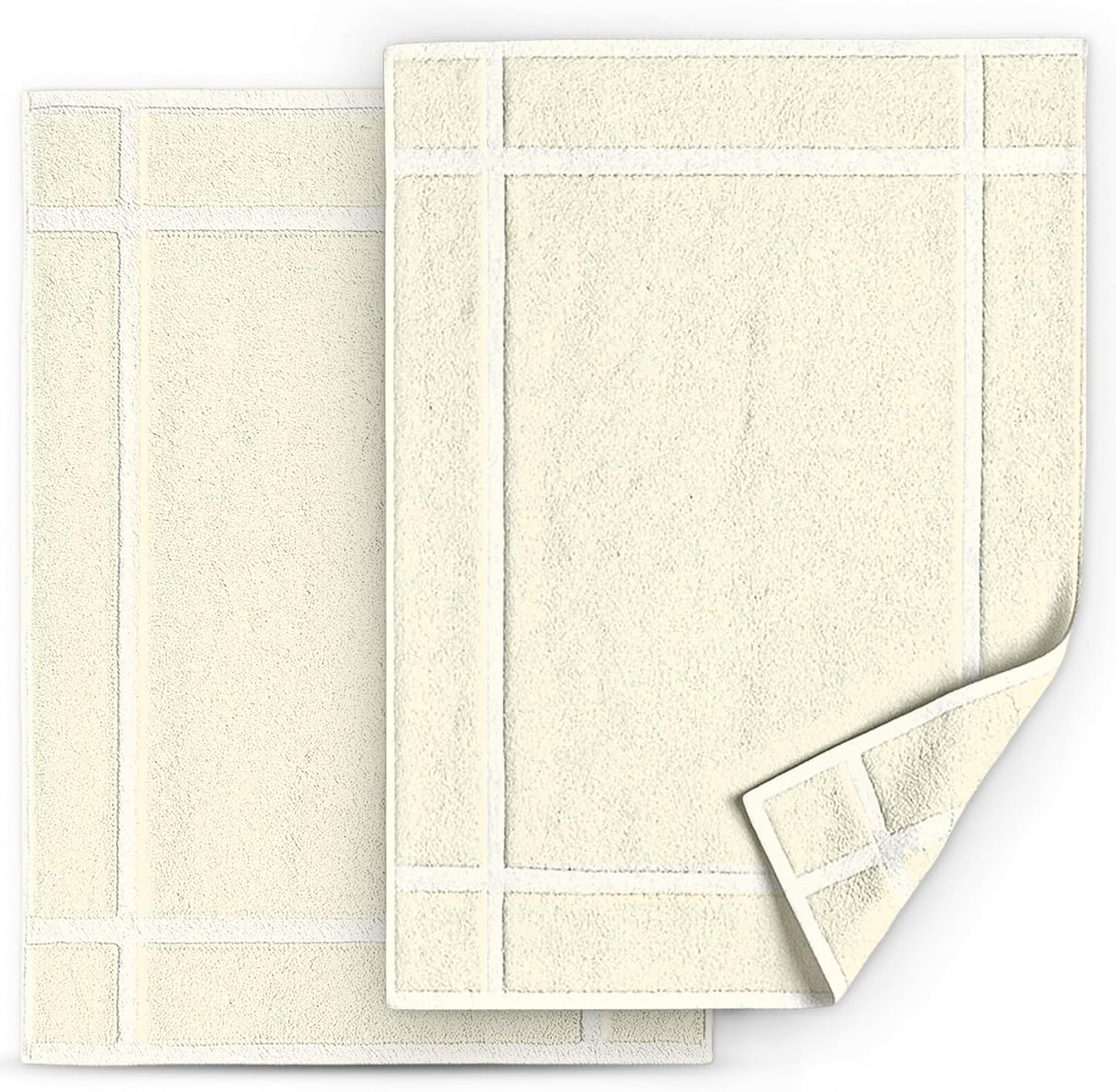 Pearl Linens Pack of 2 100% Cotton Bath Mat 18x25 inches, Soft & Absorbent Quick Dry Bathroom Mats Set, Not Bathroom Rugs, After Shower Mats, Bath Tub Mat, 687 GSM, Machine Washable, Ivory