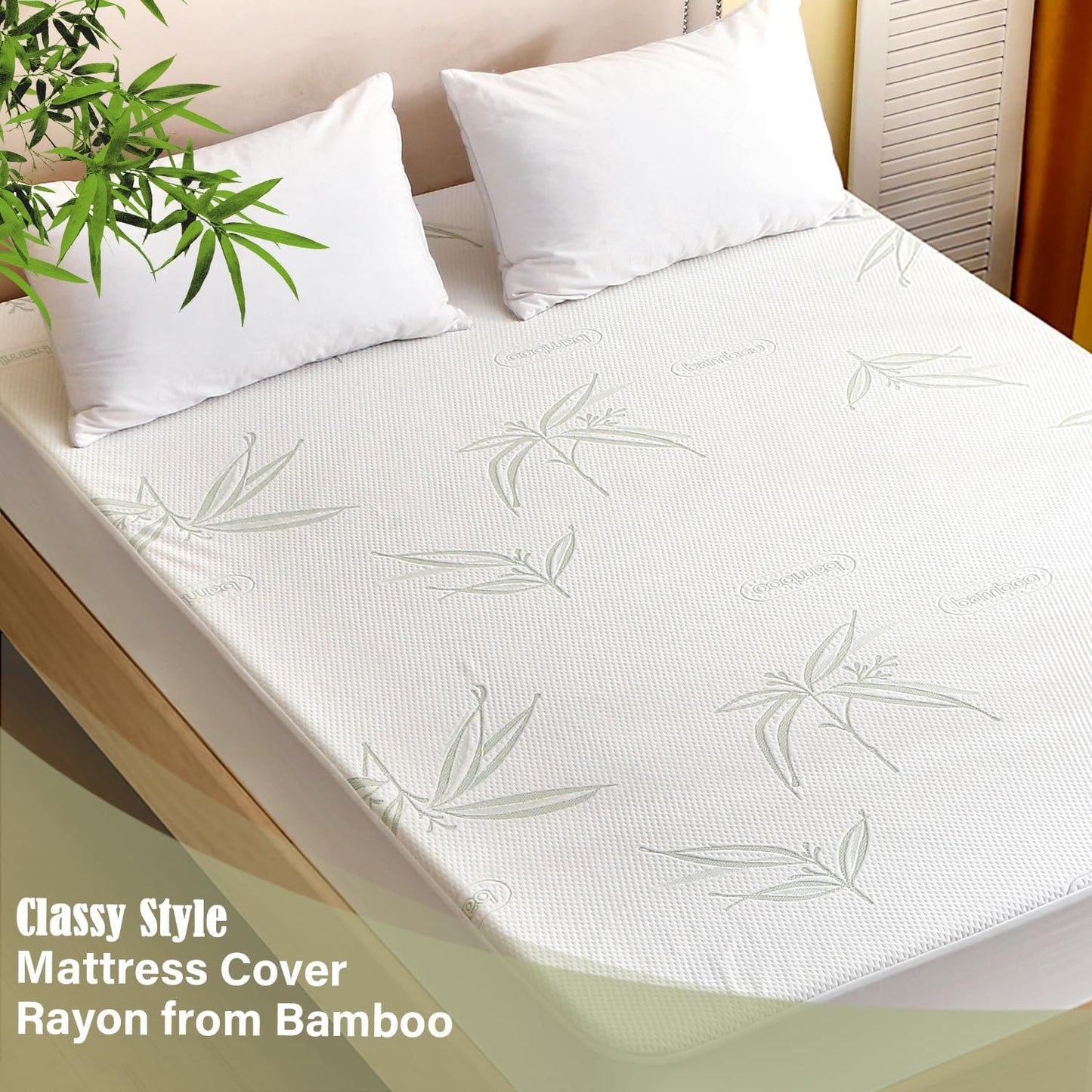 Twin XL Mattress Protector Waterproof Mattress Pad Washable Bamboo Rayon Mattress Cover Breathable Noiseless Bed Protector 5" - 21'' Elastic Fitted Deep Pocket