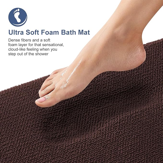 OLANLY Thick Memory Foam Bath Mats Rugs 40x32, Extra Soft Absorbent Bathroom Rug, Quick Dry Bath Mat, Non-Slip, Machine Washable Carpet for Bathroom, Tub and Shower, Home Decor Accessories, Brown