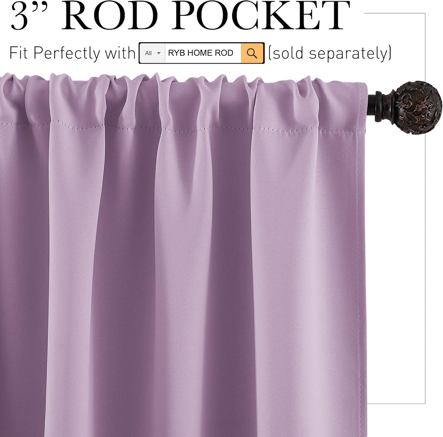 RYB HOME 84 inch Curtains Blackout, Solid Energy Efficiency Curtains & Drapes for Bedroom Thermal Insulated Window Treatment for Living Room, W 42 x L 84 inch, 2 Panels, Lilac