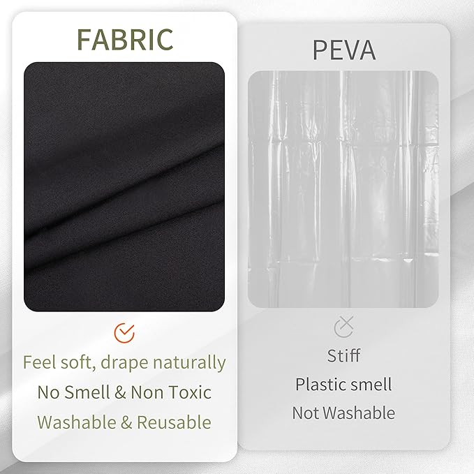 ALYVIA SPRING Stall Fabric Shower Curtain Liner Waterproof - Soft & Lightweight Small Shower Curtain with Magnets for Narrow Stall Size, Machine Washable - 36x72, Black
