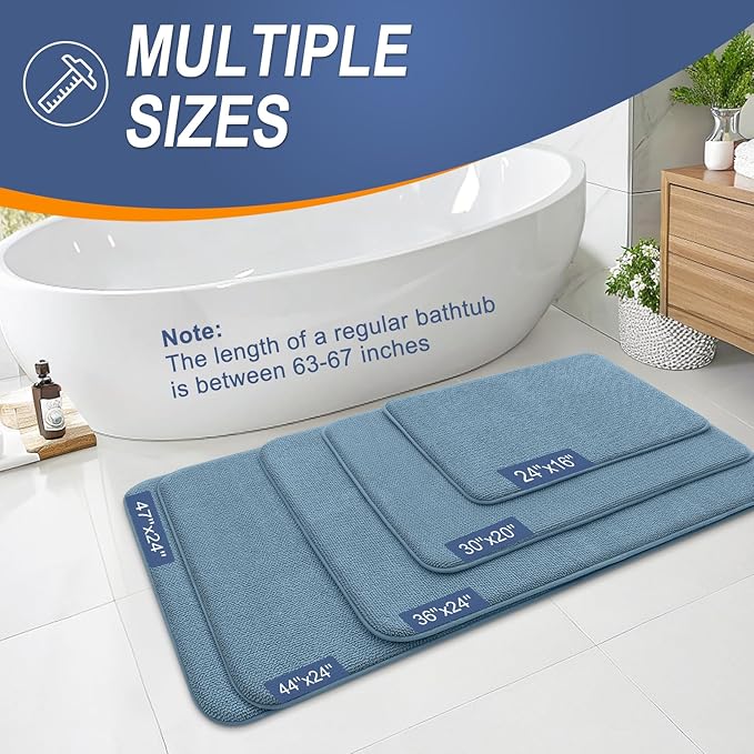 OLANLY Thick Memory Foam Bath Mats Rugs 40x24, Extra Soft Absorbent Bathroom Rug, Quick Dry Bath Mat, Non-Slip, Machine Washable Carpet for Bathroom, Tub and Shower, Home Decor Accessories, Airy Blue