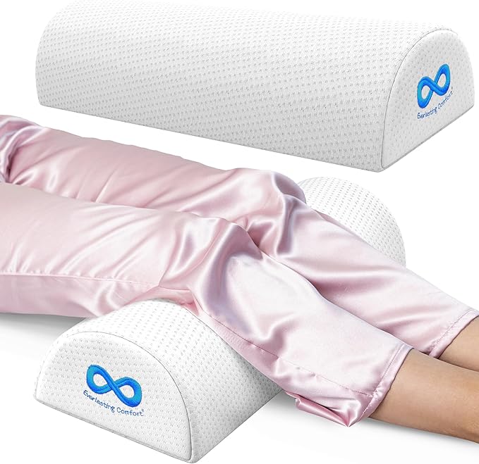 Everlasting Comfort Under Knee Pillow for Back Sleeping - Memory Foam Half Moon Leg Bolster Pillow for Back Pain, Thoracic Support