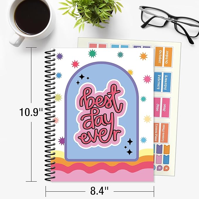 Carson Dellosa Retro Remix Teacher Planner 2025-2026, Undated 8" x 11" Lesson Plan Book With Retro Stickers, Class Schedule, Weekly Calendar, Homeschool & School Supplies, Groovy Classroom Must Haves