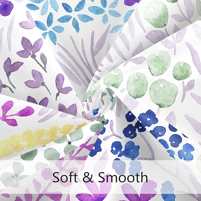 Lavender Purple Floral Shower Curtain 60x72, Colorful Boho Flower Fabric Shower Curtain, Cute Funky Watercolor Wildflower Shower Curtain Set, Cottagecore Bohemian Bathroom Decor
