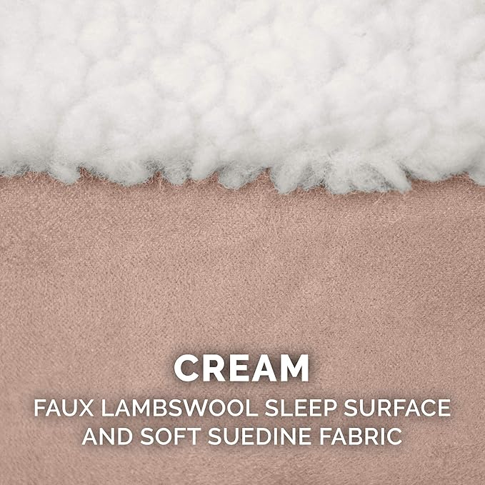 Furhaven Replacement Dog Bed Cover Sherpa & Suede Snuggery, Machine Washable - Cream, 26-inch