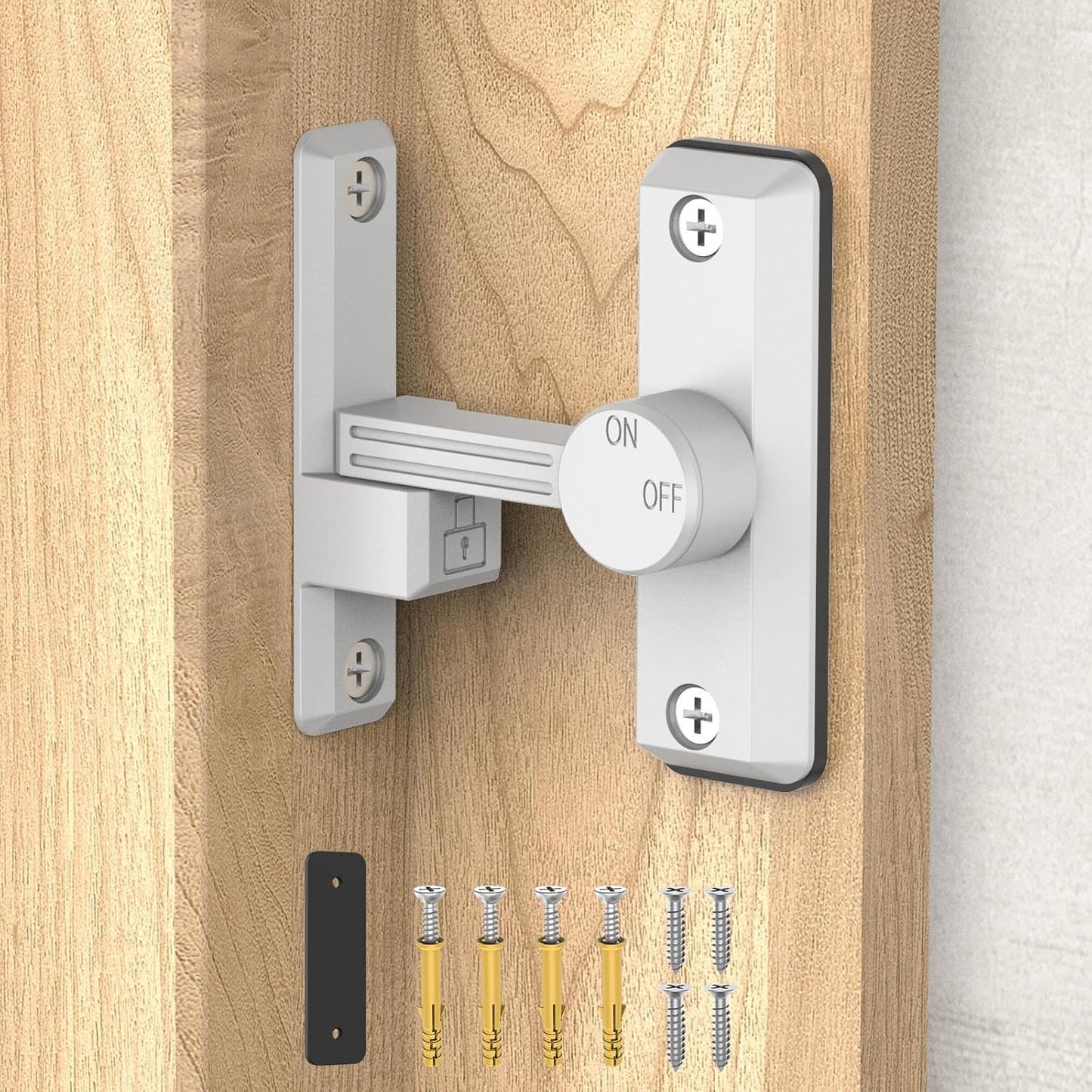 Barn Door Lock Latch, 90/180 Degree Flip Sliding Door Latch for Garage, Bedroom, Cabinet, Sturdy Zinc Alloy Security 90 Degree Lock (White-1 Pc)