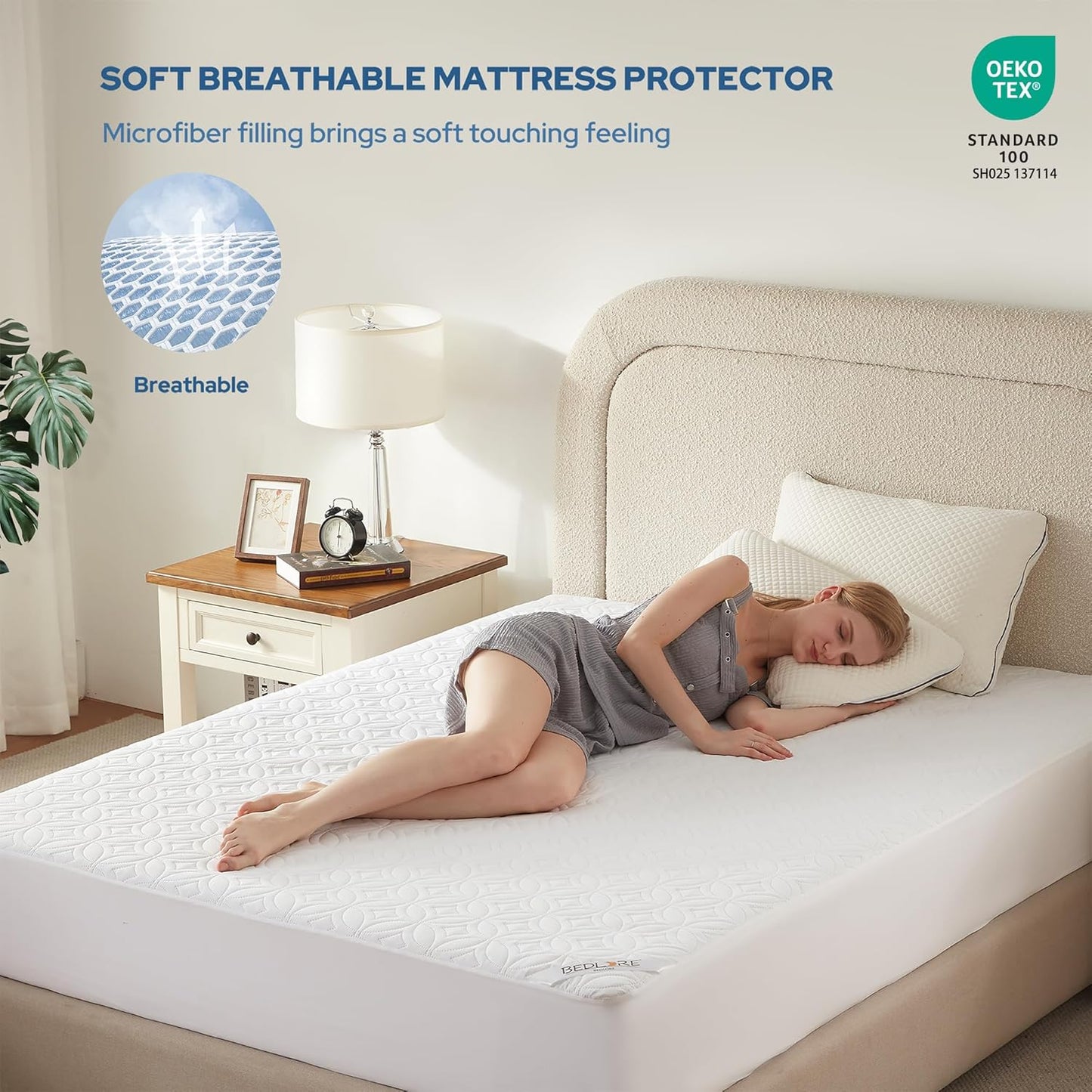 BEDLORE Waterproof Mattress Protector, California King Size Noiseless Mattress Pad with Deep Pocket 6"-18" Depth, Soft Breathable Bed Mattress Cover Washable for Home, Bedroom, Hotel (White)
