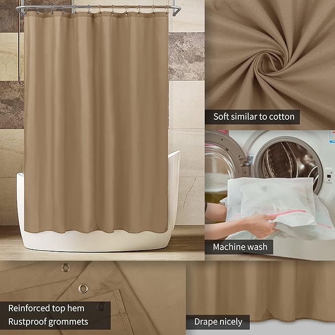 ALYVIA SPRING Stall Fabric Shower Curtain Liner Waterproof - Soft & Lightweight Small Shower Curtain with Magnets for Narrow Stall Size, Machine Washable - 36x72, Coffee