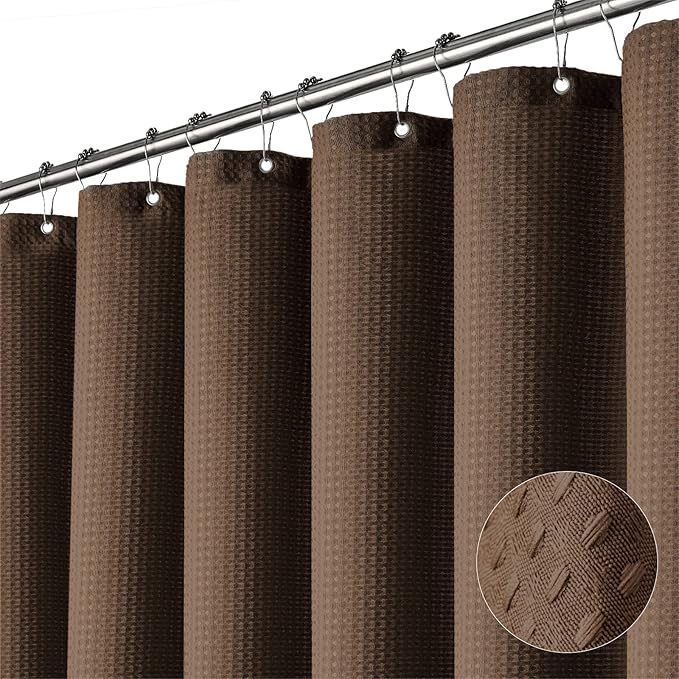 Dynamene Long Fabric Shower Curtain - 78 inch Long Waffle Weave Weighted Cloth Shower Curtains for Bathroom, Neutral Heavy Duty Hotel Spa Luxury Bath Curtain Set with 12 Plastic Hooks,72x78, Brown
