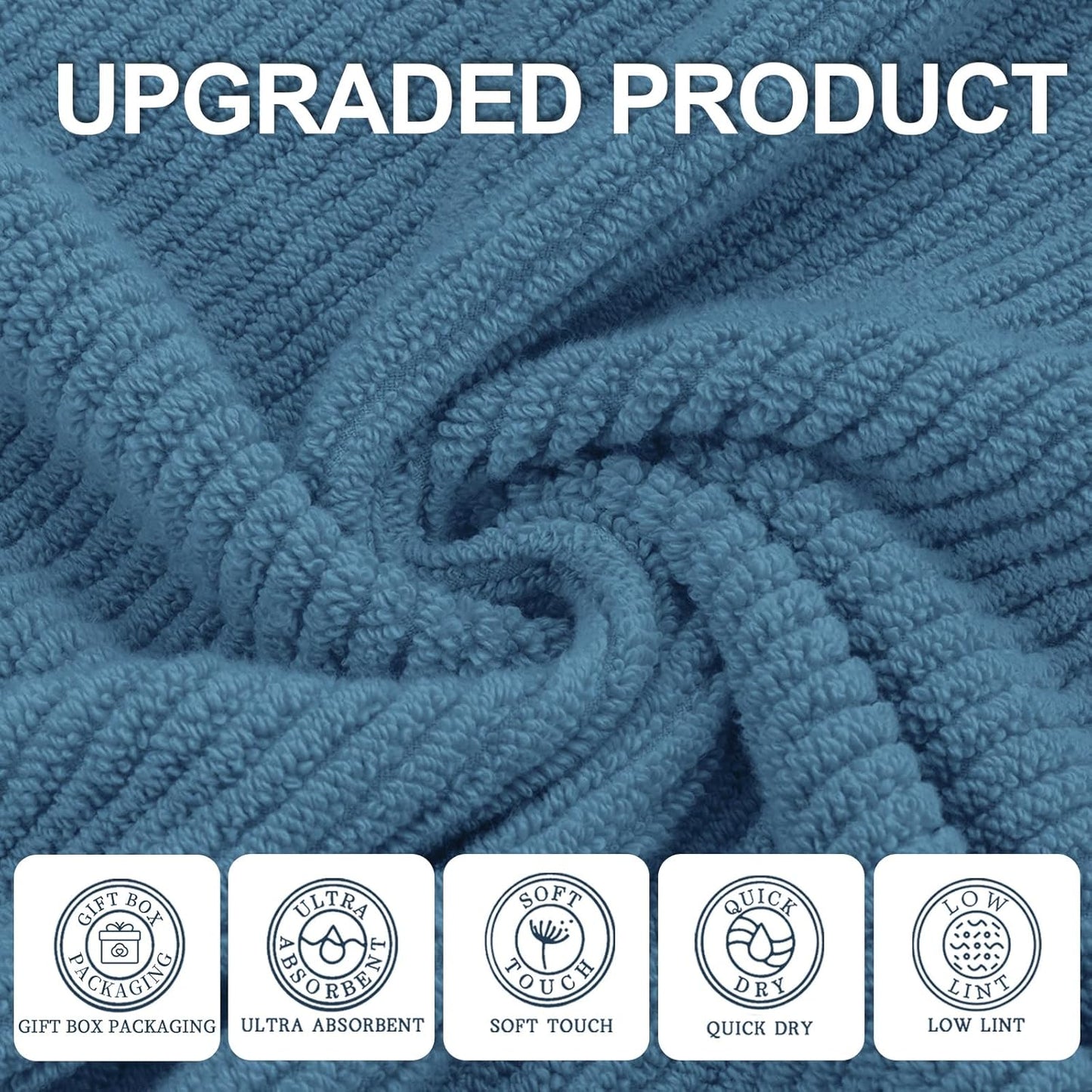 VOOVA & MOVAS Blue Towels Bathroom Sets, 100% Cotton | Lightweight | Soft | Quick Dry | Thick, Towel Set of 6, 2 Large Bath 30"x56", 2 Hand 18"x28", 2 Wash Cloths 13"x13", Denim Blue Towel Gift