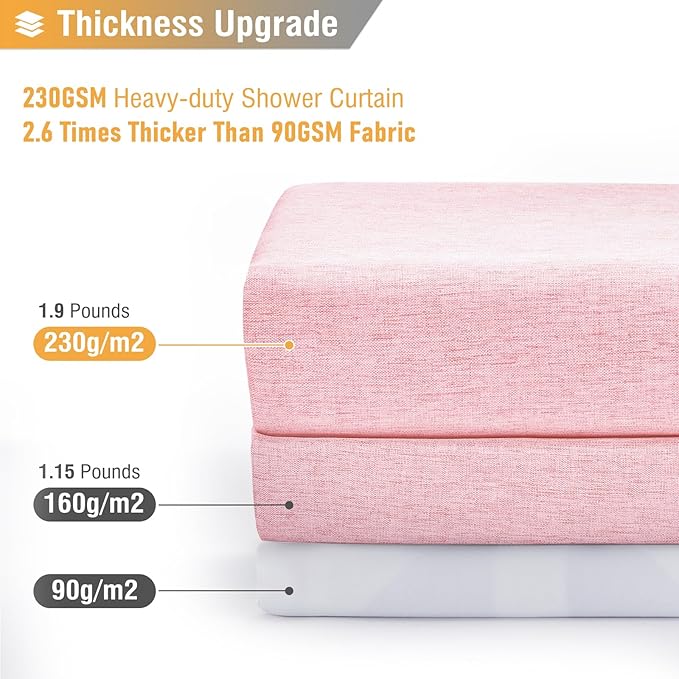 BTTN 78 Inch Long Shower Curtain - Linen Textured Heavy Duty Fabric Shower Curtain Set with 12 Plastic Hooks, Wrinkle Free, Machine Washable, Decorative Neutral Bath Curtains for Bathroom, 72x78, Pink