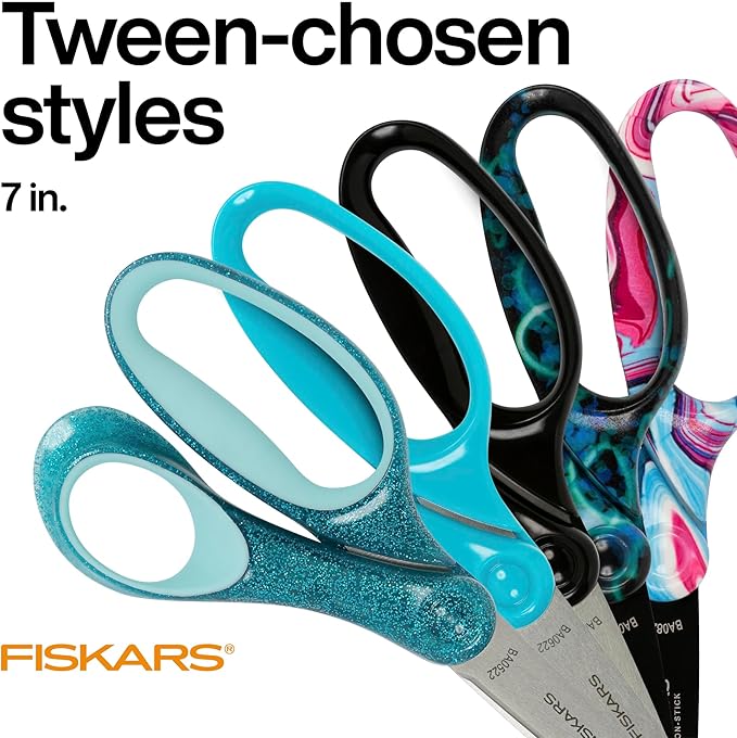 Fiskars 7" Student Scissors for Kids Ages 12-14, Scissors for School or Crafting, Back to School Supplies, Blue