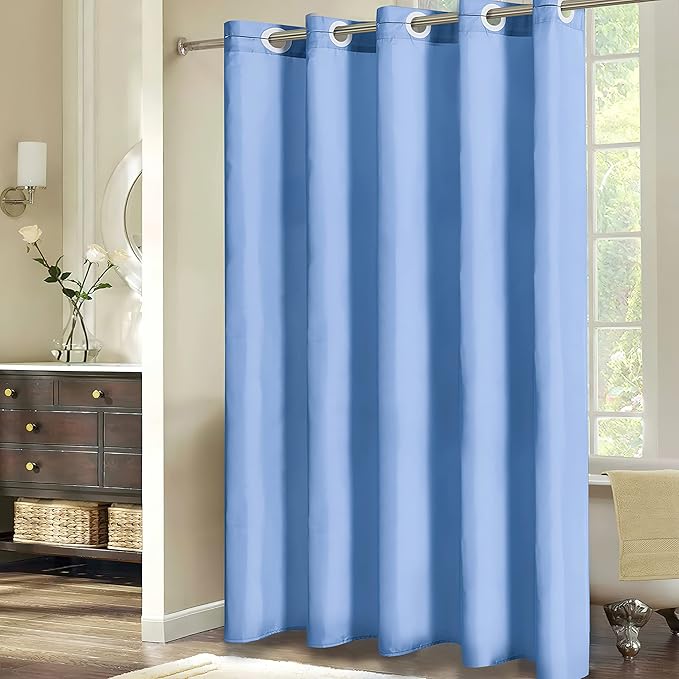 Blue Extra Long No Hook Shower Curtain 84 Length,Waterproof Fabric Shower Curtains for Bathroom,Hotel Grade with 10 Plastic Grommets,Machine Washable,72x84 Inch