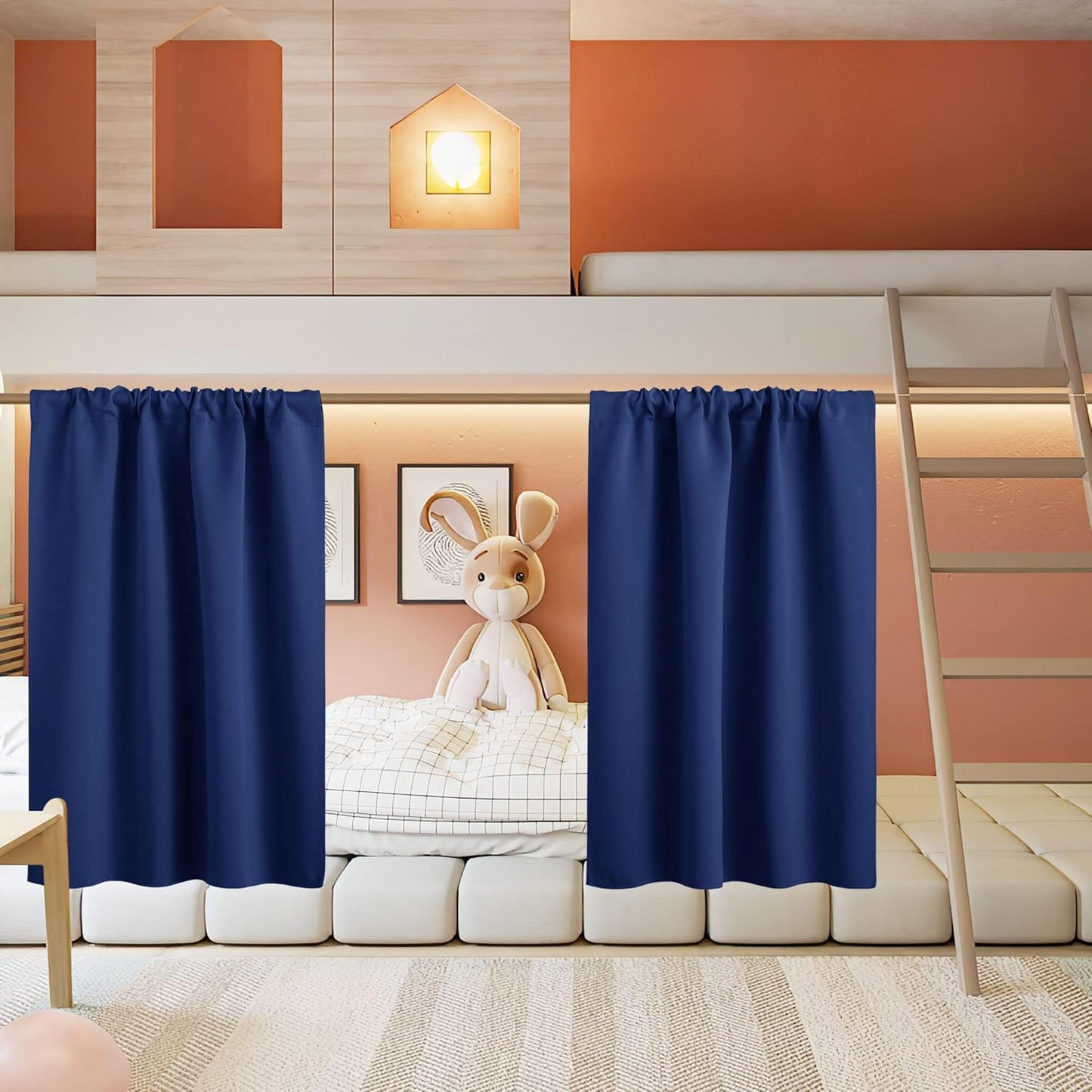 RYB HOME Small Curtains for Kitchen Window - Blackout Privacy Portable Curtain Set for Bedroom Office Bathroom Basement Garage Storage Enclosure RV Bunk, W 34 x L 30 inch, Marine Blue, 2 Pcs