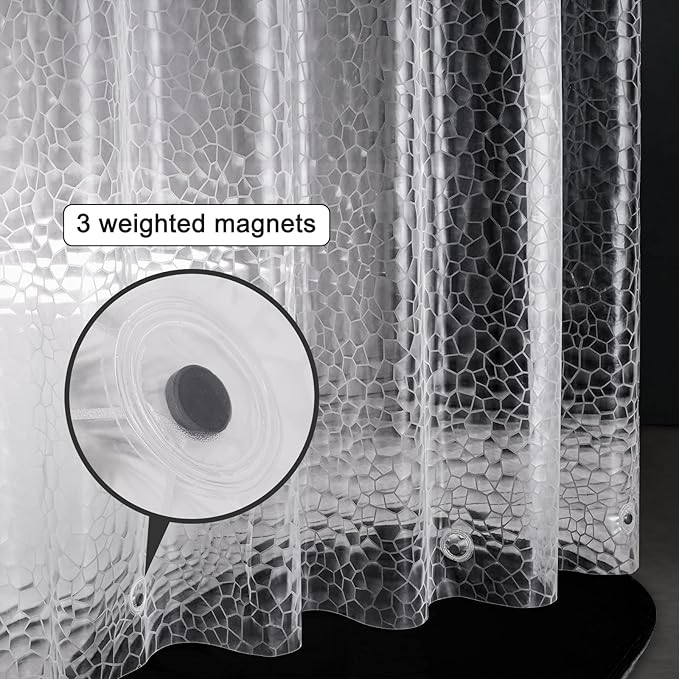 UFRIDAY Clear Shower Curtain Liner 72 x75 inches,3D EVA Long Shower Curtain Plastic Shower Curtain for Bathroom with 12 Rustproof Metal Grommets 3 Magnets for Shower Stall, Bathtubs