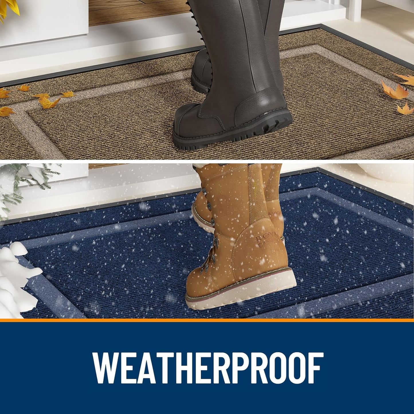 OLANLY Front Door Mat Indoor Outdoor Entrance, Waterproof All-Season, All-Weather Doormat, Sturdy Natural Rubber, Fade Resistant, Low Profile, Easy Clean Patio Porch Entryway Mat, 59x23, Light Borwn