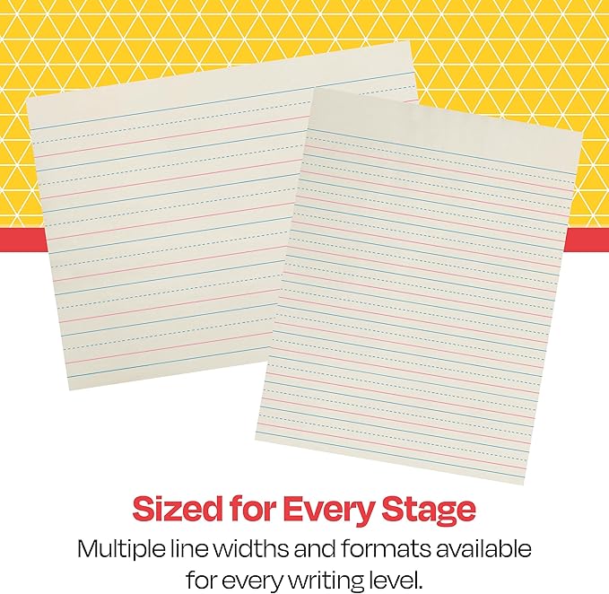 School Smart Zaner-Bloser Writing Paper, Handwriting Practice Lined Paper, Grade 1 Learning, 7/8 Inch Rule, 10-1/2 x 8 Inches, 500 Sheets