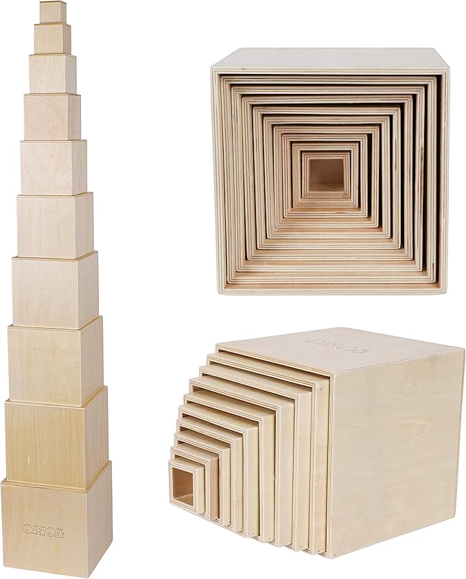 TOWO Wooden Stacking Boxes-Nesting and Sorting Cups Blocks for Toddlers-Stacking Cubes Educational Learning Toys for 2 Years Old Montessori Materials