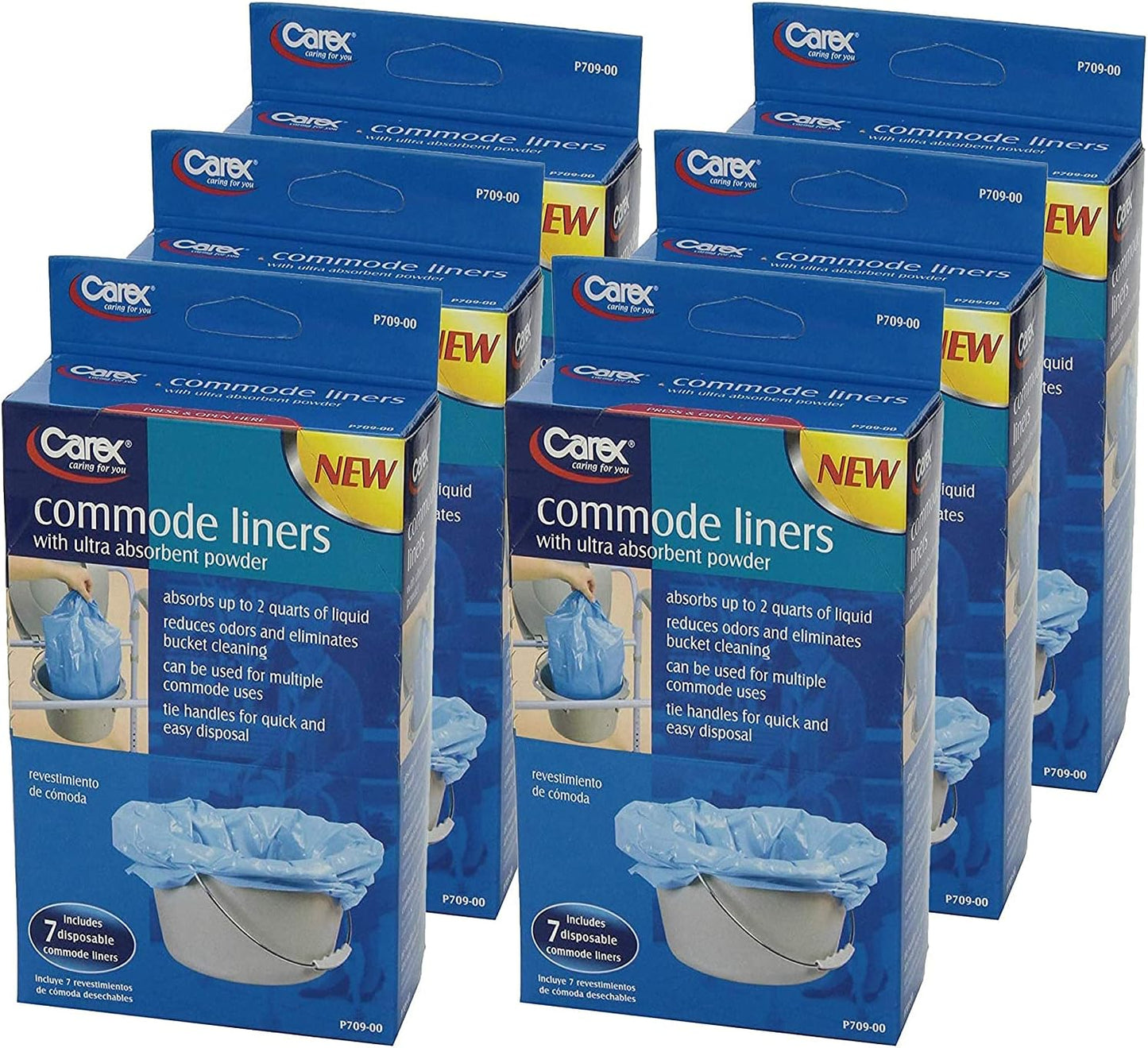 Carex Commode Liners, Toilet Seat Cover, Fits Most Commodes, Toilet Liners and Paper Cover with Absorbent Powder, Disposable and Hygienic, 7 Count (Pack of 6), Travel Essentials for Public Restrooms