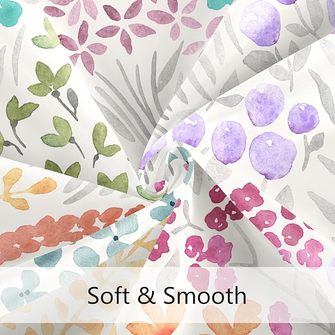 Extra Long Shower Curtain 72 x 96 Inch, Floor to Ceiling X-Long Tall Turquoise Cute Floral Shower Curtain for Bathroom, Teal Blue Wildflower Cottagecore Fabric Shower Curtain Set with Hooks