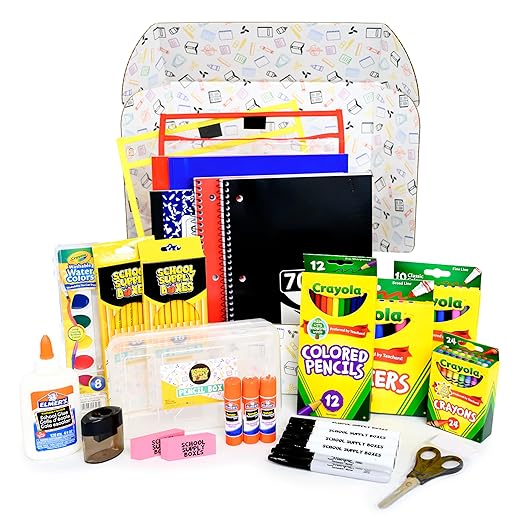 School Supply Boxes | Artistic Bundle (1 Box) | Back to School Essentials Kit for Students & Teachers | Includes Dry Erase Pocket Folders, Coloring Products, & Glue Products
