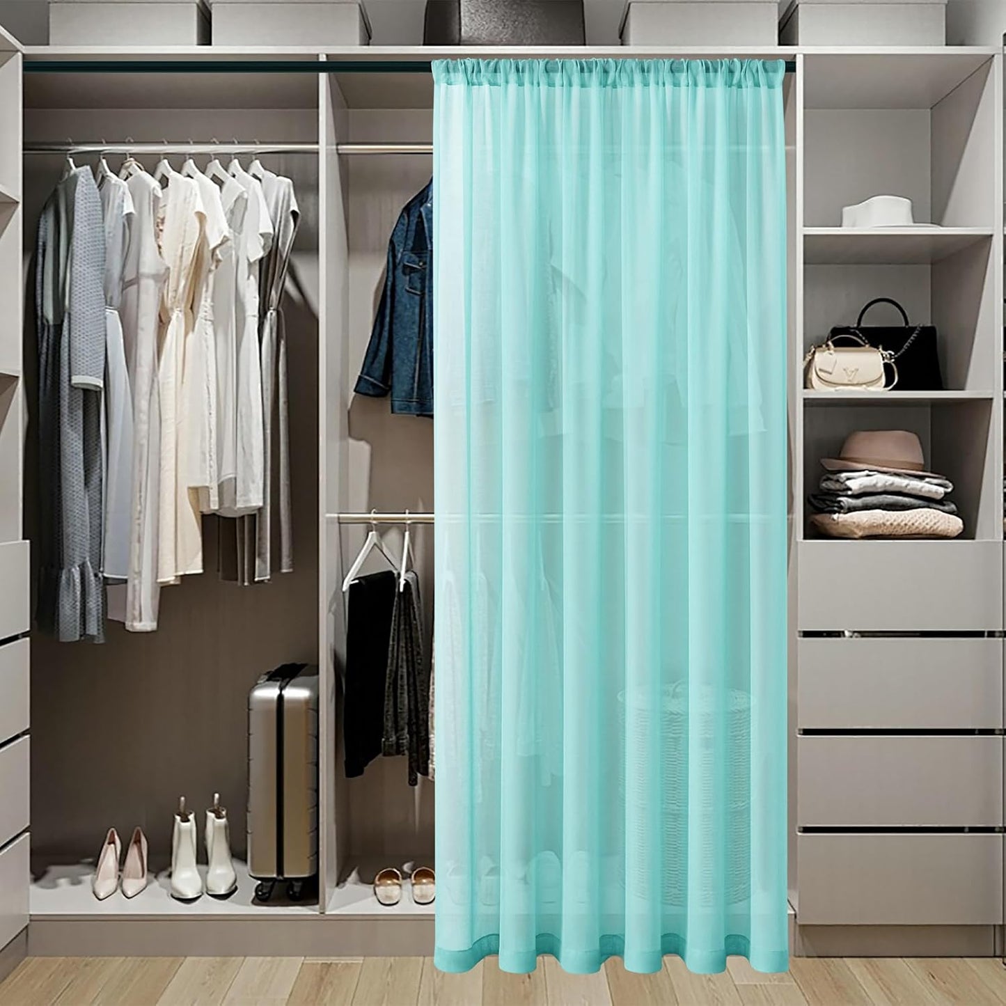 Tollpiz Sheer Curtains Closet Linen Textured Curtain Sheers Doorway Light Filtering Voile Patio Glass Door Rod Pocket Curtains French Door, 54 x 80 inches Long, Crystal Blue, Set of 1 Panel