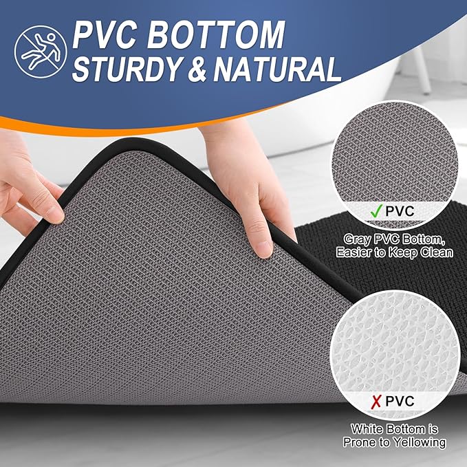 OLANLY Thick Memory Foam Bath Mat Rug 40x24, Extra Soft Absorbent Bathroom Rug, Quick Dry Bath Mats, Non-Slip, Machine Washable Carpet for Bathroom, Tub and Shower, Home Decor Accessories, Black