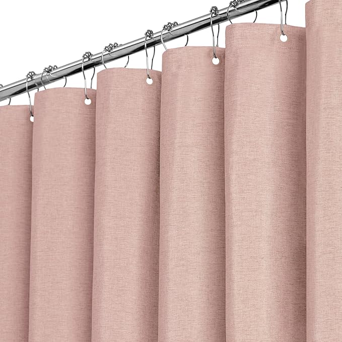 BTTN 78 Inch Long Shower Curtain - Linen Textured Heavy Duty Fabric Shower Curtain Set with 12 Plastic Hooks, Wrinkle Free, Machine Washable, Modern Bath Curtains for Bathroom, 72x78, Blush/Light Pink