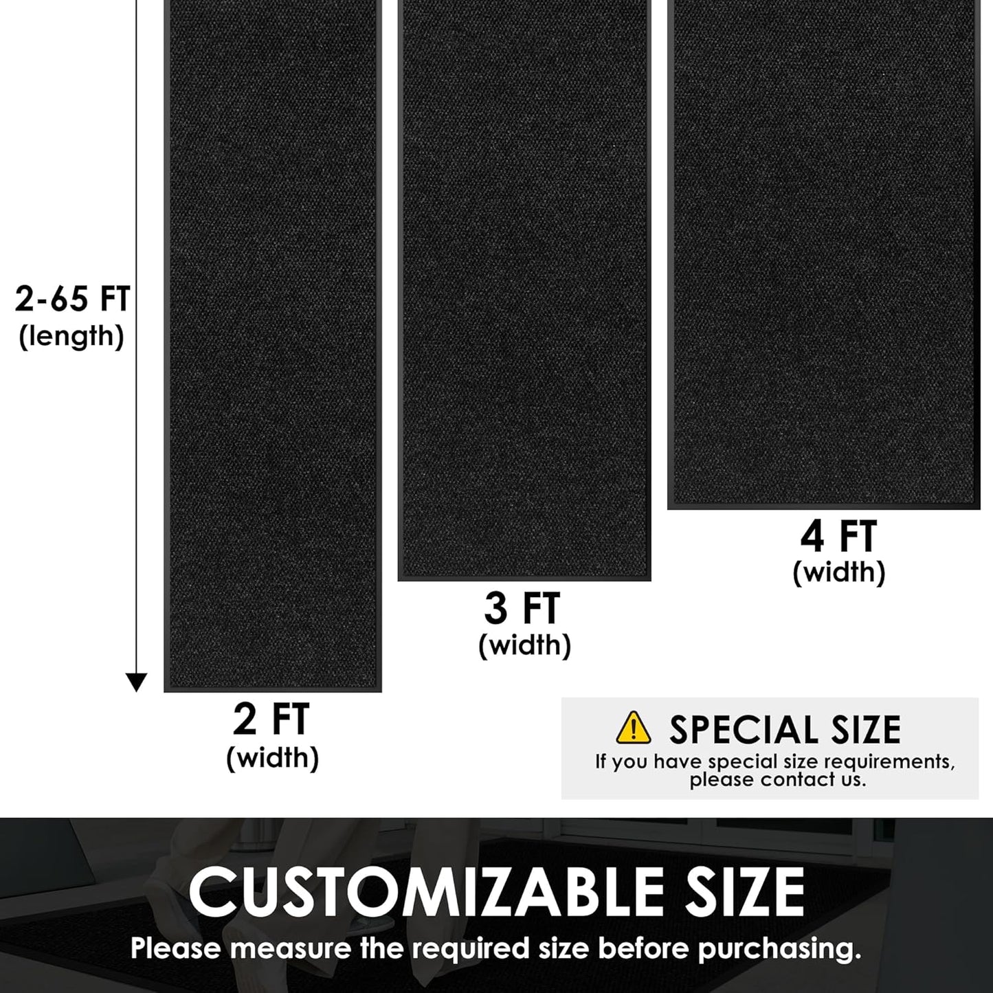 3′ x 52′ Front Door Mat Indoor Outdoor Entrance, Commercial Floor Mat Heavy Duty Dirt Trapper Entryway Doormat, Custom Size Non Slip Rubber Backing Welcome mat, Door Mat for High Traffic Area